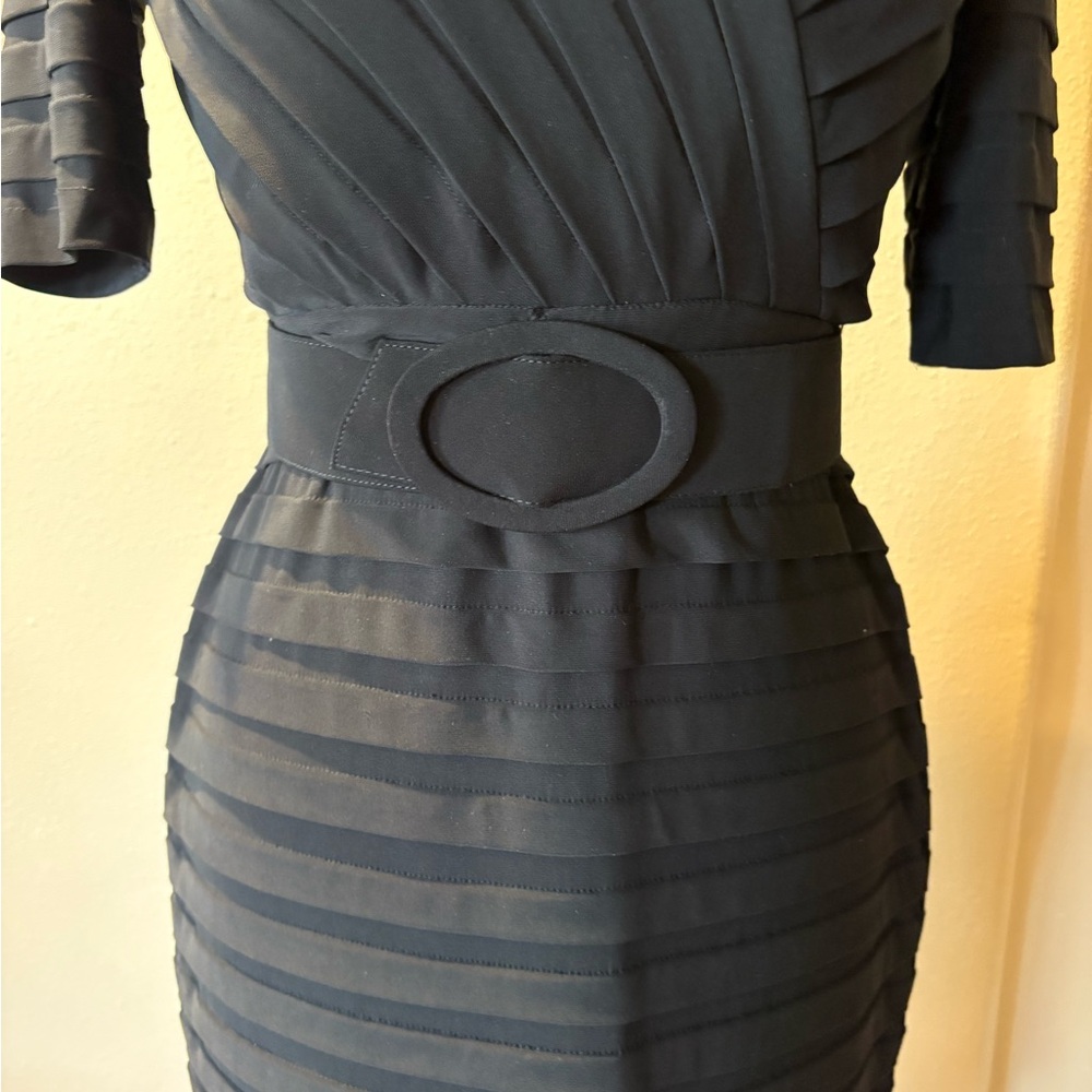 Adrianna Papell Navy Pleated Long Sleeve Dress